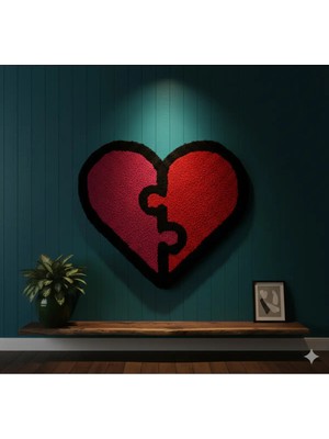El Yapımı Puzzle Kalp Tasarımlı Punch Duvar Dekoru - Dokulu Duvar Sanatı