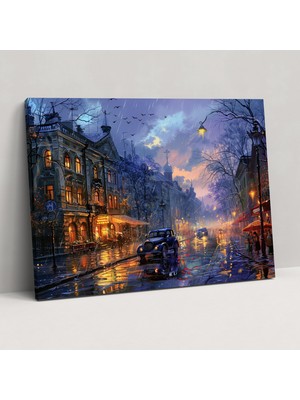 Popcas Sokak Yağmurlu Akşam Kanvas Tablo Leonid Afremov Duvar Sanatı