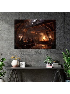 Popcas Ortaçağ Kanvas Tablo Tavernada Dekoratif Duvar Sanatı