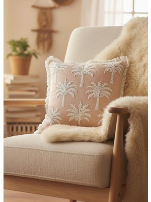 The Mia Tropikal Palmiye Desenli Kırlent Pudra 45 x 45 cm