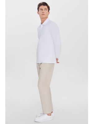 Pamuklu Standart Fit Normal Kesim Beli Lastikli Diagonal Desenli Örme Pantolon