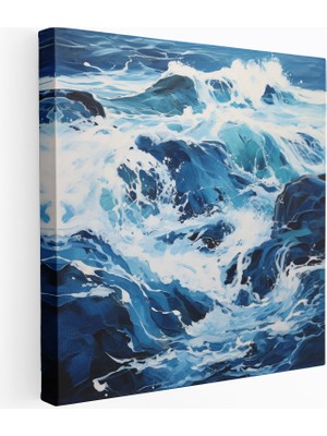 Popcas Deniz Mavisi Soyut Kanvas Tablo Duvar Sanatı Kayalık Kıyı Görseli