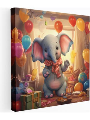 Popcas Sevimli Fil Bebek Odası Kanvas Tablo Balonlarla Duvar Dekorasyonu
