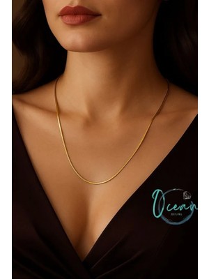 Ocean Desing Kararmaz Premium Çelik Altın Renk İnce İtalyan Zincir Kolye – 60 cm Hipoalerjenik