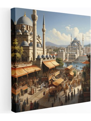Popcas Osmanlı Imparatorluğu Şehir Manzarası Panoramik Kanvas Tablo Büyük Mimarlık ve Canlı Sokaklar