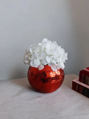 Işıltı Home Design Aynalı Cam Vazo Yuvarlak Orta  Boy Kırmızı