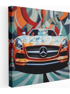 Popcas Geometrik Araba Soyutlaması Mercedes Desenli Kanvas Tablo Duvar Sanatı