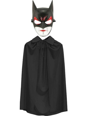 NW NessiWorld Batman Maskesi Cat Woman ve Batman Pelerini 90 cm Siyah Renk Set