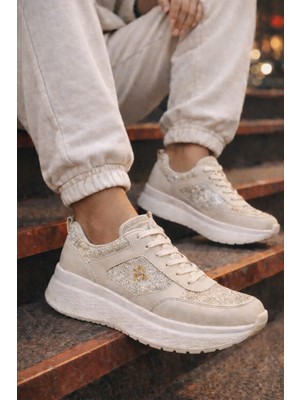 Slipcat Taşlı Işıltılı Trend 5 cm Platform Kadın Sneaker Kalın Taban Spor Ayakkabı