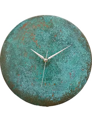 Copper Empire Turkuaz El Yapımı Rustik Ev Ofis Yuvarlak Dekoratif Bakır Duvar Saati