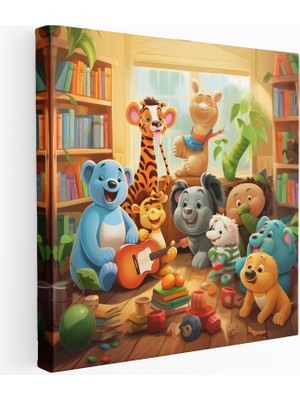 Popcas Kreş Hayvanları Kanvas Tablo Renkli Duvar Dekorasyonu