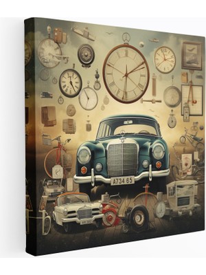 Popcas Vintage Reklam Kolajı Mercedes Duvar Sanatı Kanvas Tablo