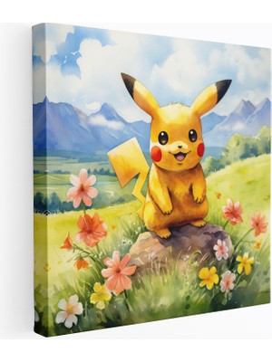 Popcas Su Rengi Boyama Pikachu Güneşli Çayırlarda Kanvas Tablo