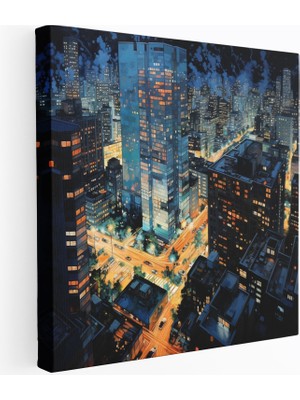 Popcas Nighthawks Şehir Manzarası Kanvas Tablo Parıldayan Pencereler