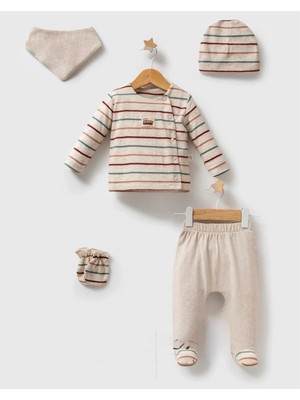 Queen Kids Erkek Bebek Colorfull  5'li Zıbın Takım Bej