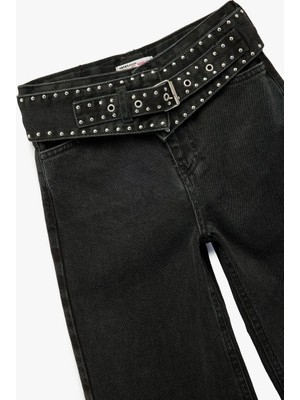 Koton Kız Çocuk Pamuklu Geniş Paça Kot Pantolon Kemerli Düz Desenli 5 - 6 Yaş