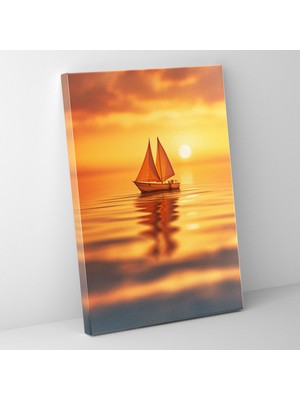 Popcas Akşamüstü Origami Kanvas Tablo Altın Güneş Batışı Yelkenli Görseli