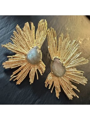 Bimia Golden Sunburst Pirinç El Yapımı Küpe