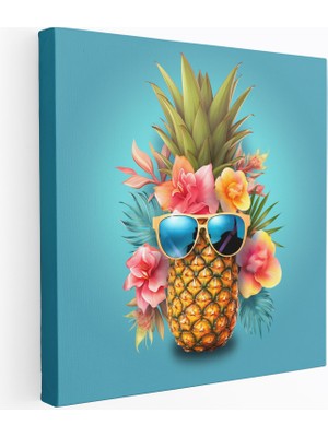 Popcas Ananas Çiçekli Taç Ev Dekorasyonu Kanvas Tablo