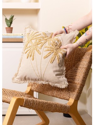 The Mia Bohem Palmiye Desenli Kırlent Bej 45 x 45 cm