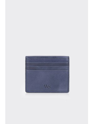 White Stone Hakiki Deri Lacivert Kağıt Para Bölmeli Premium Kartlık