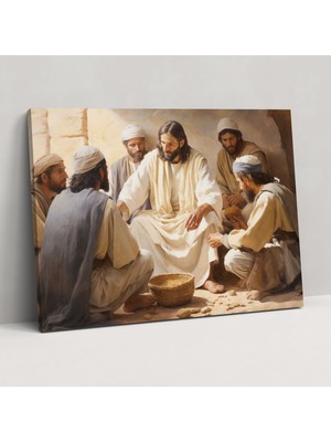 Popcas Isa'nın Son Akşam Yemeği Suluboya Kanvas Tablo Dinî Temalı Duvar Sanatı