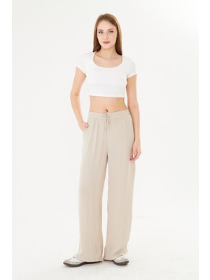 Pique 26KP1003 KADIN PANTOLON Beli Lastikli Viskon Kumaş Pantolon