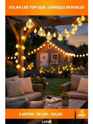 Letsii Güneş Enerjili 5 Metre Sarı Opak LED Işık Bahçe Aydınlatma