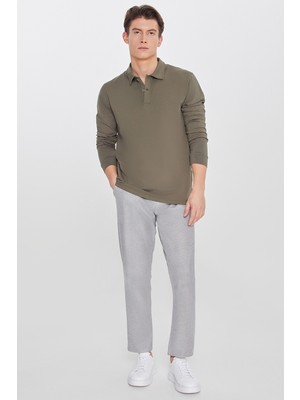 Pamuklu Standart Fit Normal Kesim Beli Lastikli Diagonal Desenli Örme Pantolon