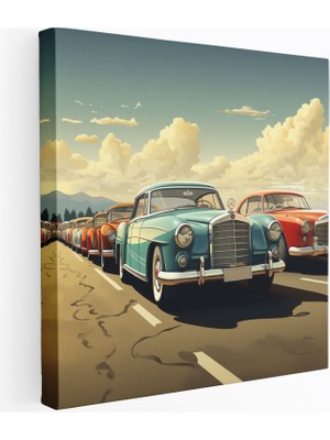 Popcas Vintage Araba Koleksiyonu Mercedes Kanvas Tablo Duvar Dekorasyonu