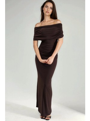 Hiccup Kadın Straplez Bodycon Maxi Sandy Elbise Mocha Kahvesi