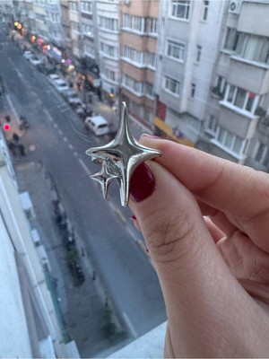 Herşey Nota Yıldız Star Gotik Model Kadın Yüzük Gümüş Ayarlanabilir