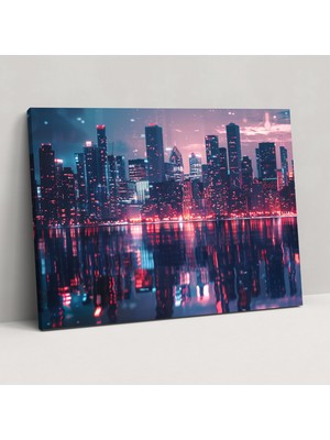 Popcas Gece Şehri Kanvas Tablo Leonid Afremov Dekoratif Tablo / Duvar Sanatı