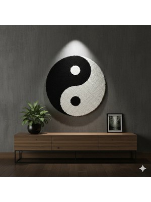 El Yapımı Yin Yang Tufting Duvar Panosu