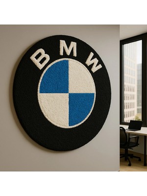 El Yapımı Bmw Logo Tasarımlı Özel Yapım Yuvarlak Halı
