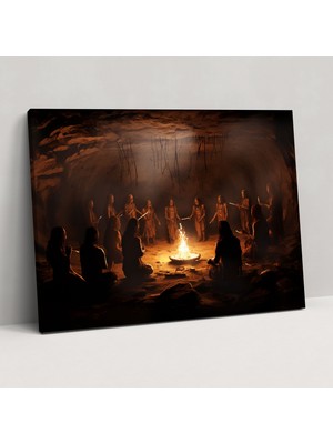 Popcas Orta Taş Devri Törensel Ritüel Dekoratif Tablo / Duvar Sanatı / Kanvas Duvar Tablosu