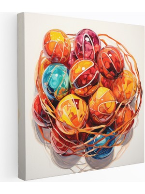 Popcas Nba Suluboya Basketbol Topları Kanvas Tablo Duvar Sanatı