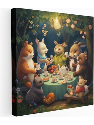 Popcas Çocuk Odası Kanvas Tablo Hayvanlar Çay Partisi Duvar Sanatı