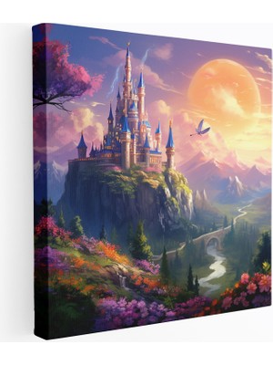 Popcas Çiçeklerle Büyülü Kale Bebek Odası Duvar Sanatı Kanvas Tablo