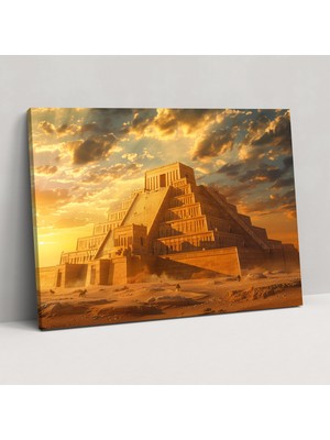 Popcas Sümer Zigurat Günbatımı Dekoratif Tablo / Duvar Sanatı / Kanvas Duvar Tablosu