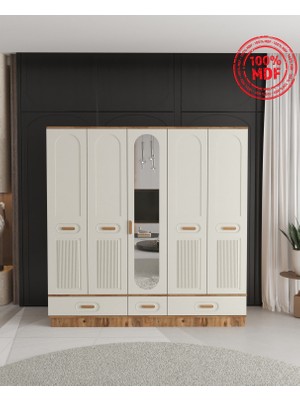 T&B Pera 5 Kapaklı Çekmeceli Bazalı Gardırop - Tamamı Mdf