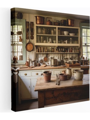 Popcas Nostaljik Kırsal Çiftlik Mutfağı Kanvas Tablo Eskimiş Yemek Kitapları
