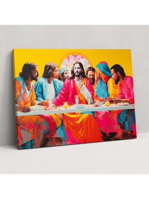 Popcas Kutsal Sanat Isa'nın Son Akşam Yemeği Dekoratif Tablo Canlı Renkler