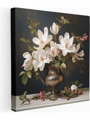 Popcas Vintage Esintili Magnolia Dekoratif Tablo / Duvar Sanatı / Kanvas Duvar Tablosu