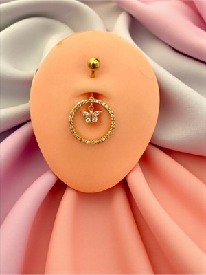 Lunays Paslanmaz Çelik 316 Kelebek Göbek Piercing Gold Renk