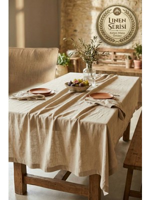 Morlay Linen | Vintage Naturel Keten Masa Örtüsü - Ham Bej Yıkanmış Keten Bohem Sofra Örtüsü