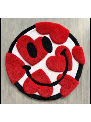 El Yapımı Kalp Desenli Gülen Yüz Peluş Halı / Gaming Room Rug