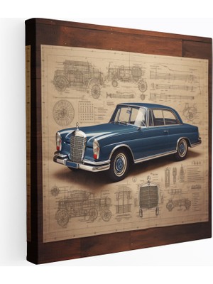 Popcas Klasik Mercedes Nostalji Kanvas Tablo Mavi Baskı Duvar Sanatı