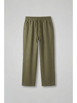 Abluka Online Erkek Baggy Fit Keten Pantolon Haki Yeşil