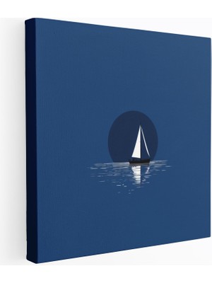 Popcas Derin Mavi Silüetli Yelkenli Kanvas Tablo Dekoratif Tablo / Duvar Sanatı